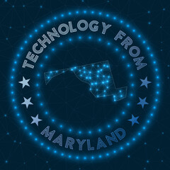 Technology From Maryland. Futuristic geometric badge of the us state. Technological concept. Round Maryland logo. Vector illustration.