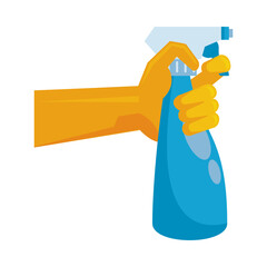 hand with splash spray bottle disinfectant icon