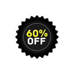 60% off discount sticker, sale black tag isolated vector illustration. Discount offer price label,symbol for advertising campaign in retail, sale promo marketing.Sale banner template