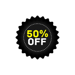 50% off discount sticker, sale black tag isolated vector illustration. Discount offer price label,symbol for advertising campaign in retail, sale promo marketing.Sale banner template