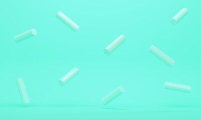 Obraz premium Turquoise abstract background with shiny flying cylinders. Backdrop design for product promotion. 3d rendering