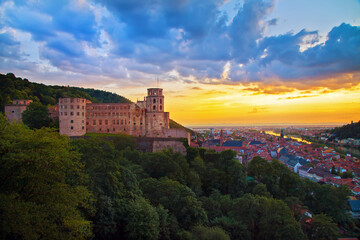 HEIDELBERG/GERMANY - JUNE 15th, 2019: castle of Heidelberg, Old Town, Heidelberg - obrazy, fototapety, plakaty