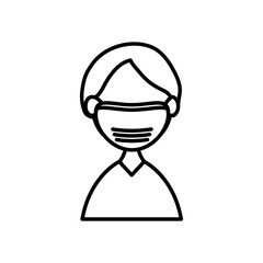 avatar boy wearing medical mask icon, line style