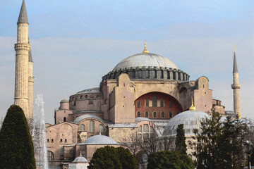 Fototapeta na wymiar Ayasofya Museum (Hagia Sophia) in Sultan Ahmet park in Istanbul, Turkey.