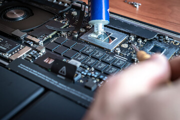 Engineer technician man upgrade and maintenance digital pc. Solutions services electronic hardware....