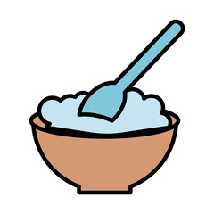 ceramic dish with spoon and food fill style