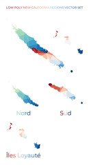 New Caledonian low poly regions. Polygonal map of New Caledonia with regions. Geometric maps for your design. Charming vector illustration.