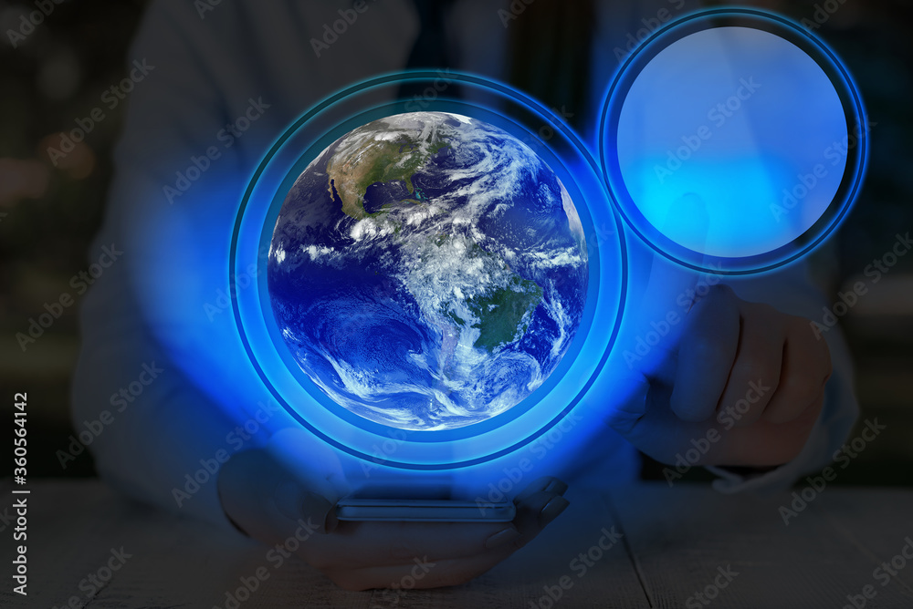Poster digital image of distant solar system showing global technology networks. elements of this image fur
