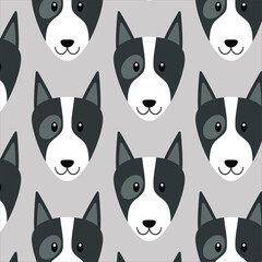 Icono patrón con perro bull terrier sobre fondo gris	