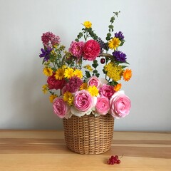 Wicker Basket with Attached Flowers
