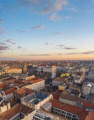 Fototapeta premium Aerial drone shot of Ferris Whell Budapest Eye in Budapest downtown during sunset hour