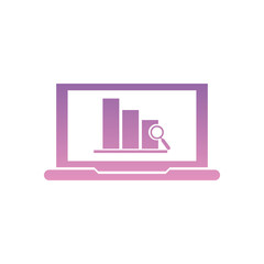 lupe with bars chart inside laptop gradient style icon vector design
