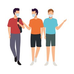 Obraz premium group of young men wearing medical masks characters