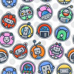 Kawaii robot trendy seamless pattern in retro style. Modern endless tech ornament for kids