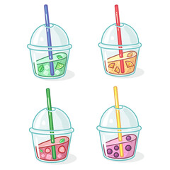 Set of isolated vector icons of drinks and lemonade coctail mojito for menu cafe or restaurant