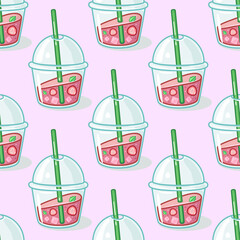 Seamless vector pattern of fresh summer drinks, cocktails and lemonade for wallpapers kitchen cafe or restaurant