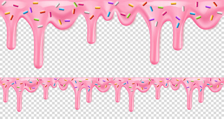 Pink dripping frosting with colorful sprinkles isolated on transparent background - 360569309