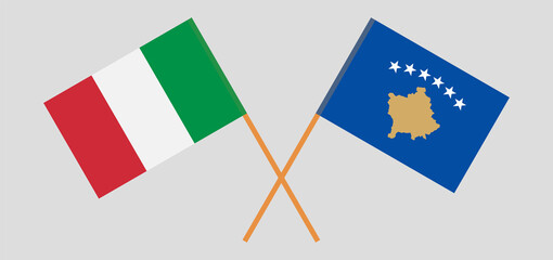 Crossed flags of Kosovo and Italy