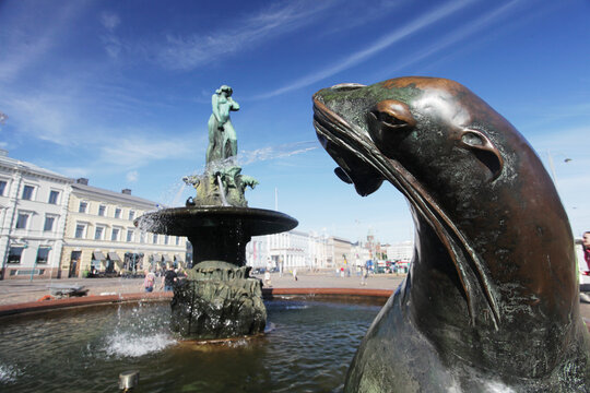 HELSINKI, FINLAND &ndash; MARCH 2013: Havis Amanda, a nude female statue on March 2013 in Helsinki, Finland.