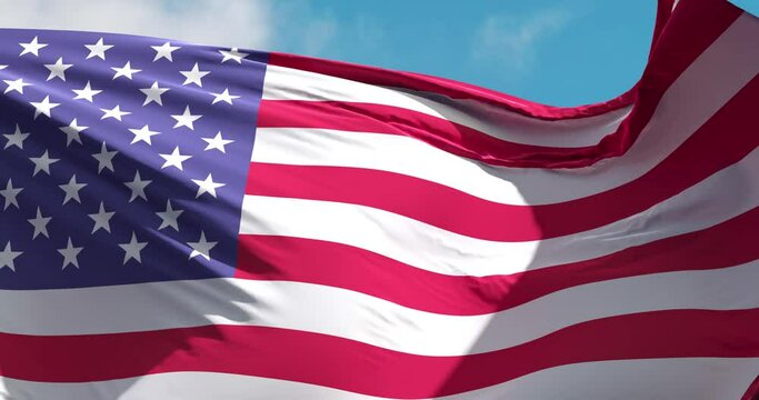 China and USA flag on a flagpole waving in the wind in the sky. Wonderful intro for yor projects. China and The United States of America. 
