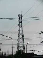Antenna Electric Tower Radio City Cables Winter Clouds Cloudy Day Argentina Full Vertical