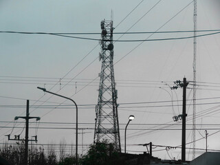 Antenna Electric Tower Radio City Cables Winter Clouds Cloudy Day Argentina Horizontal