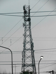 Antenna Electric Tower Radio City Cables Winter Clouds Cloudy Day Argentina Vertical Closed