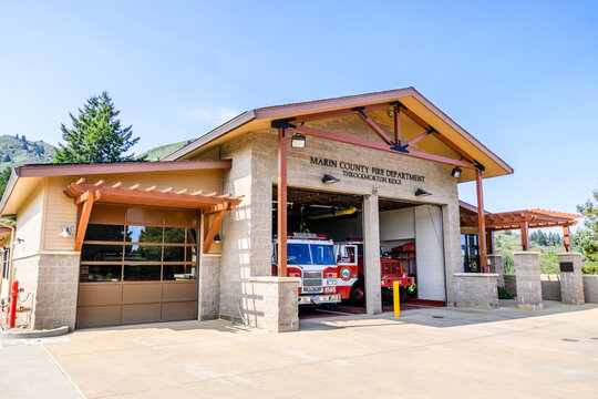 August 10, 2018 Mill Valley / CA / USA - Marin County Fire Department - Throckmorton Ridge Station located in Marin County, north San Francisco bay area