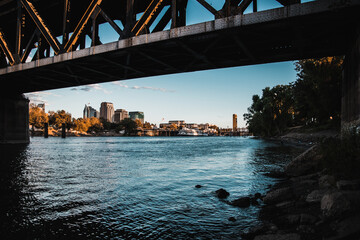 The city of Sacramento from under the old blown bridge.
