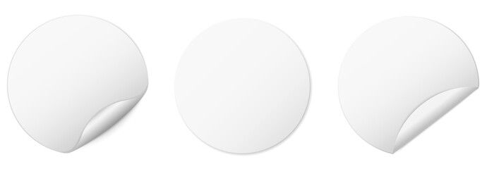 set of white round sticker banner on white background