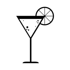 summer travel and vacation cocktail with slice lime in silhouette style isolated icon