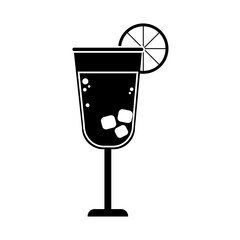 summer travel and vacation cocktail with lemon in silhouette style isolated icon