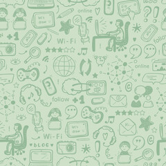 Internet of Things Background. Hand drawn Doodle Cloud Computing Technology and Social Media Icons Vector Seamless pattern
