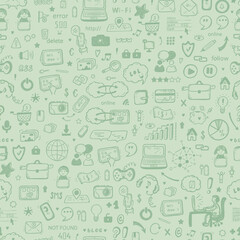 Internet of Things Background. Hand drawn Doodle Cloud Computing Technology and Social Media Icons Vector Seamless pattern
