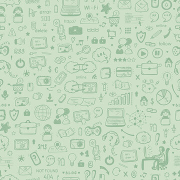 Internet of Things Background. Hand drawn Doodle Cloud Computing Technology and Social Media Icons Vector Seamless pattern

