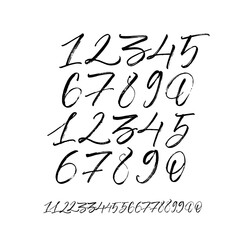Set of vector numbers, from 1 to 0. Modern vector brush calligraphy. Ink illustration with hand-drawn lettering. 