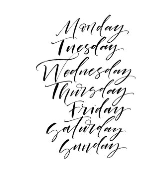 Set of days of the week. Modern vector brush calligraphy. Ink illustration with hand-drawn lettering. 