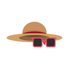 summer travel and vacation hat and sunglasses accessories in flat style isolated icon