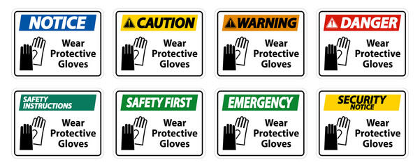 Fototapeta na wymiar Wear protective gloves sign on white background