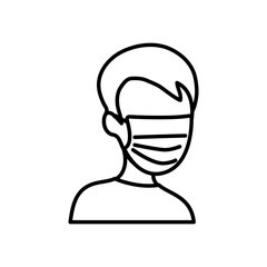 avatar man wearing protective medical mask icon, line style