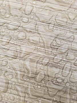 Rainwater Droplets Beading On A Wood Grain Tabletop