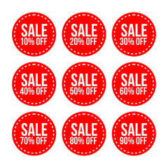 sale badge 10% - 90% discount red sticker banner template