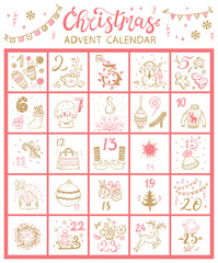 Christmas Advent Calendar. Vector Winter Holidays poster
