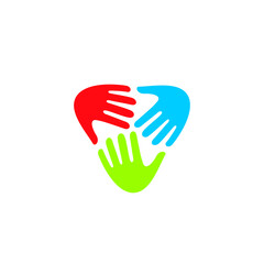 three hand unity helpful teamwork symbol logo template