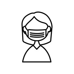 woman with medical mask icon, line style