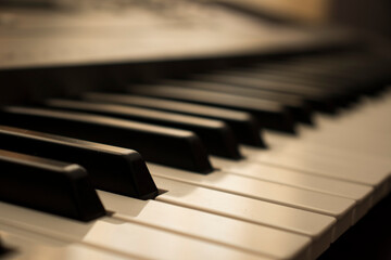 Fototapeta na wymiar Closeup of the black and white keys of a piano.