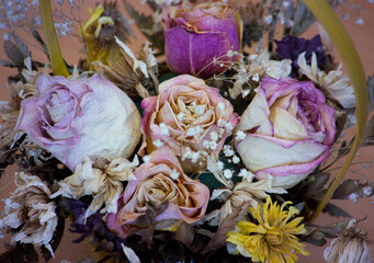 Dry bouquet of pink roses