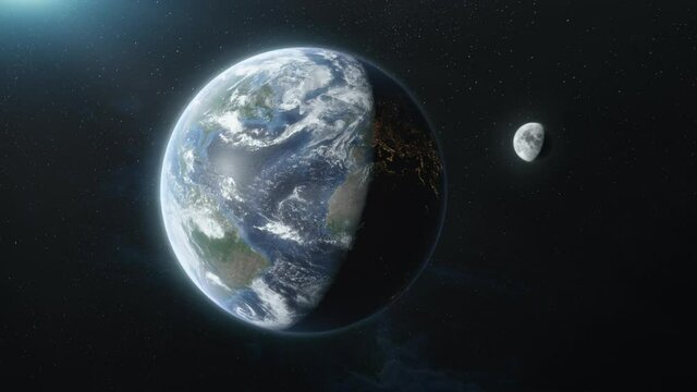 Earth and Moon Space View Animation 