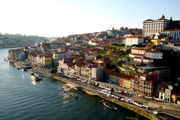 Obraz premium view from Dom Luis bridge over old town of Porto and Douro river