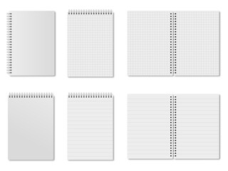 Set of open and closed block notes. Squared and lined notepads